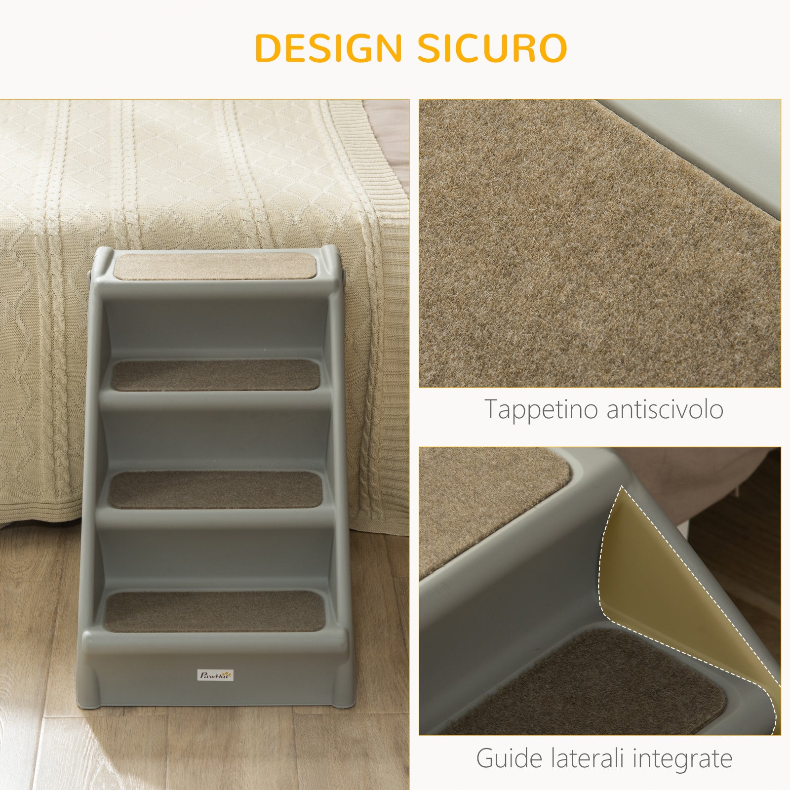 Folding Dog Stairs with 4 Non-Slip Steps, Pet Ladder for Up to 10kg, 62x38x49.5 cm, Grey