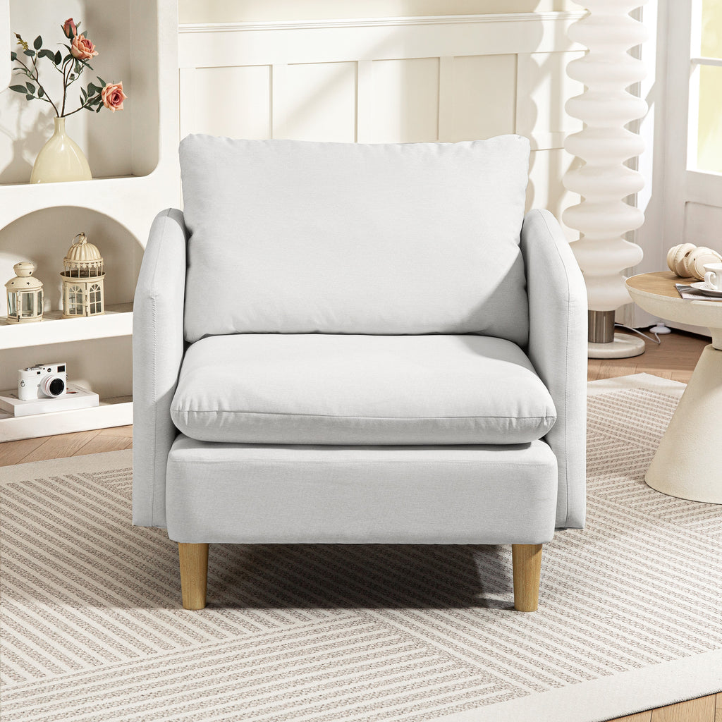 Modern Fabric Living Room Armchair with Wide Seat and Thick Padding, 90x86x91 cm, Cream