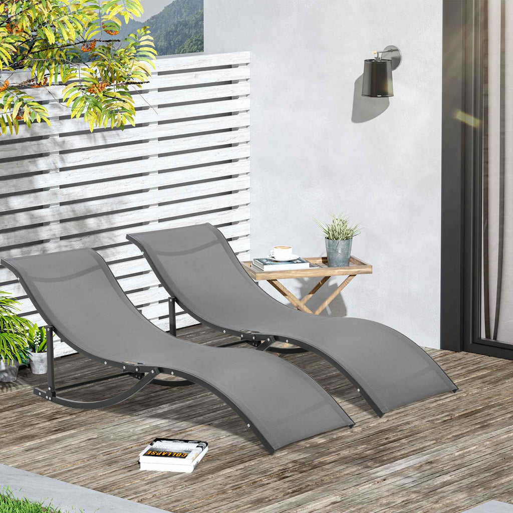 Outsunny Set of 2 Folding Garden Loungers, Aluminum and Textilene Sun Lounger, 61x165x63 cm