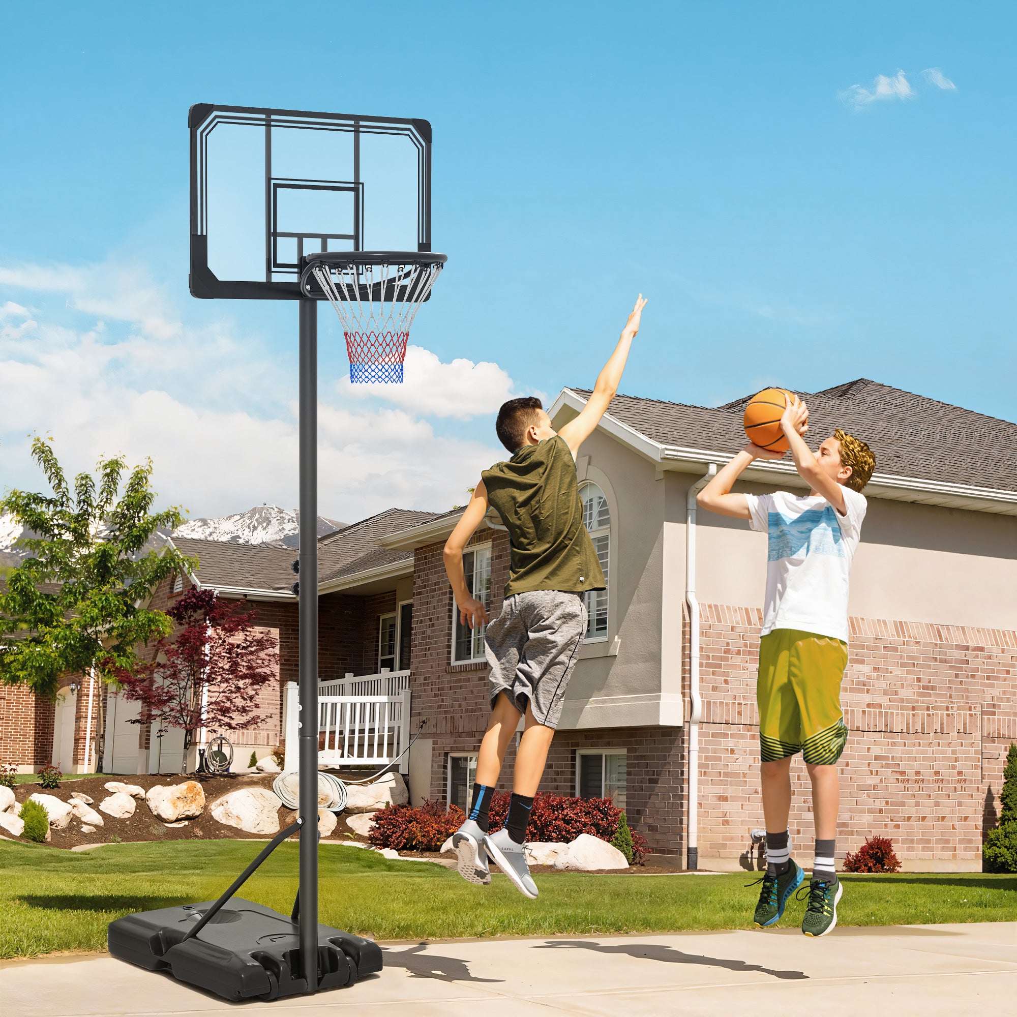 SPORTNOW 6-Height Adjustable Basketball Hoop with Fillable Base and Wheels, Made of PE, Steel and Polyester, Black