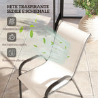 Outsunny Set of 4 Stackable Garden Chairs with Curved Armrests, Steel and Breathable Fabric, 54x71x93 cm, Beige