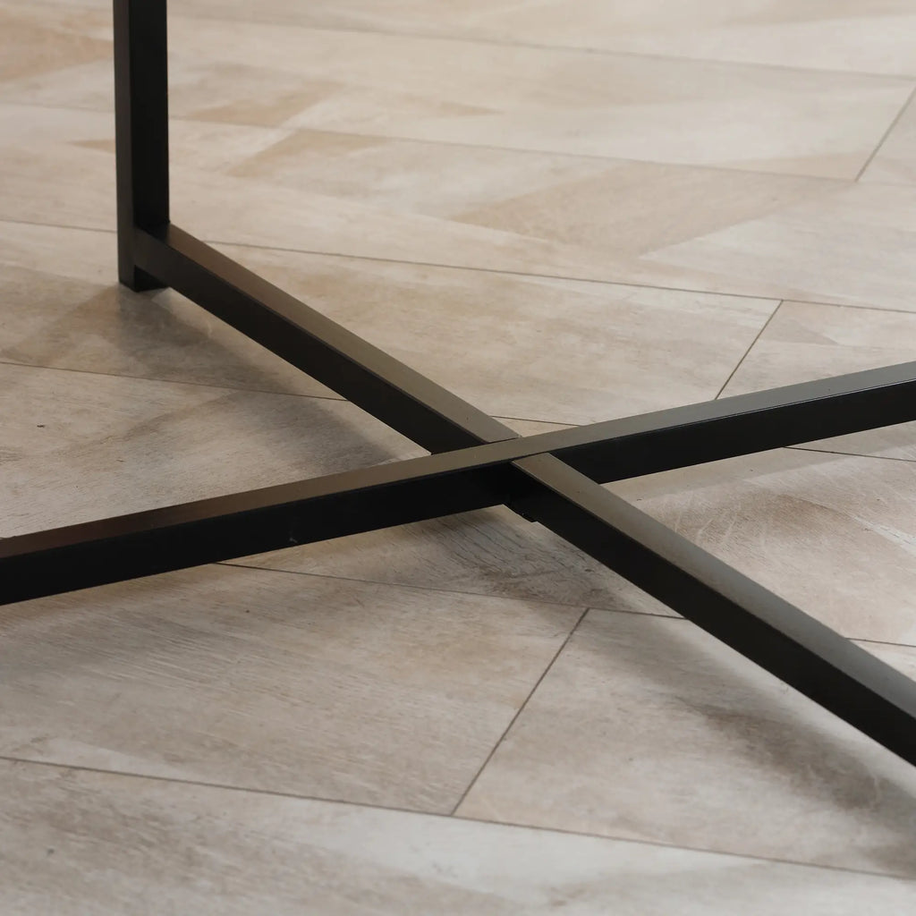 Round Coffee Table with Marble Effect MDF Top and Metal Legs, Φ80x45 cm, White