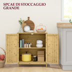 Boho Style Sideboard in Rattan and Bamboo with 2 Doors and Internal Shelf, 60x27x67.5cm, Wood Color