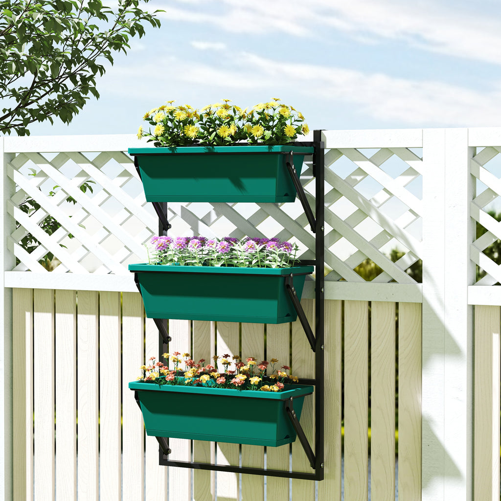Vertical Outdoor Planter and 3 Plastic Plant Pots with Drainage Holes, 56x42x100 cm, Green