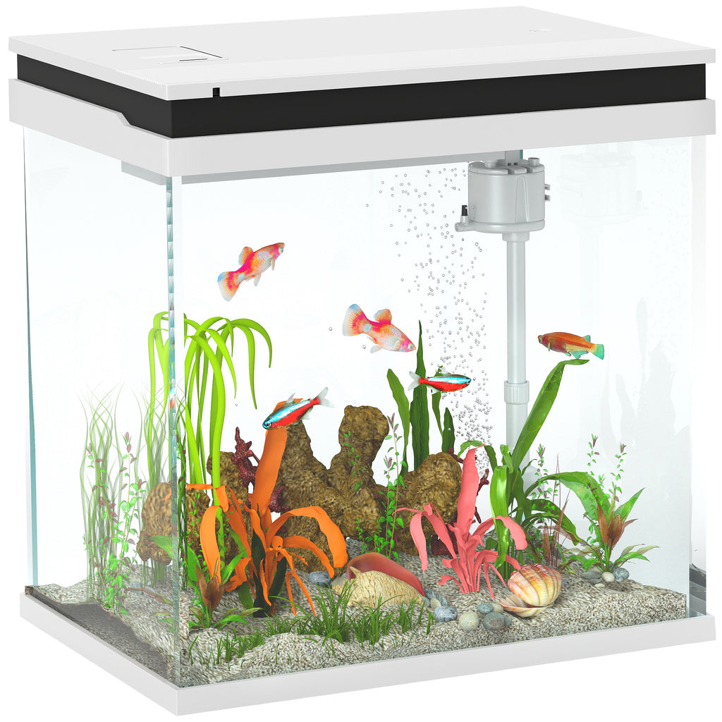 Goldfish Aquarium 26L with LED Lights, Filter System and Water Pump, 38x26x38 cm, White