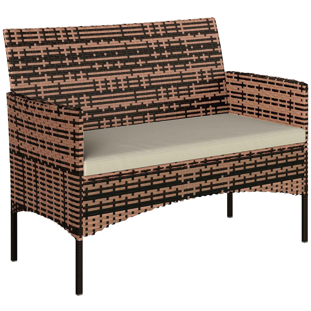 Outsunny 2-Seater Garden Sofa with Cushions and Non-Slip Mats, in Rattan and Steel, 115x63x85 cm, Beige