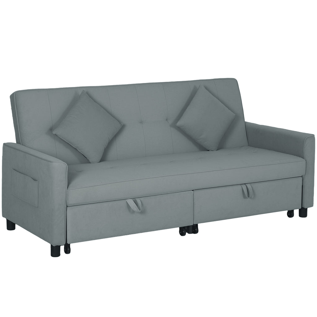 Clic Clac 3-Seater Sofa Bed with Reclining Backrest and 2 Cushions, 196x90x89 cm, Grey