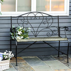 Outsunny Iron Garden Bench, Vintage Style 2-Seater Outdoor Bench, 100x 50x88cm, Black