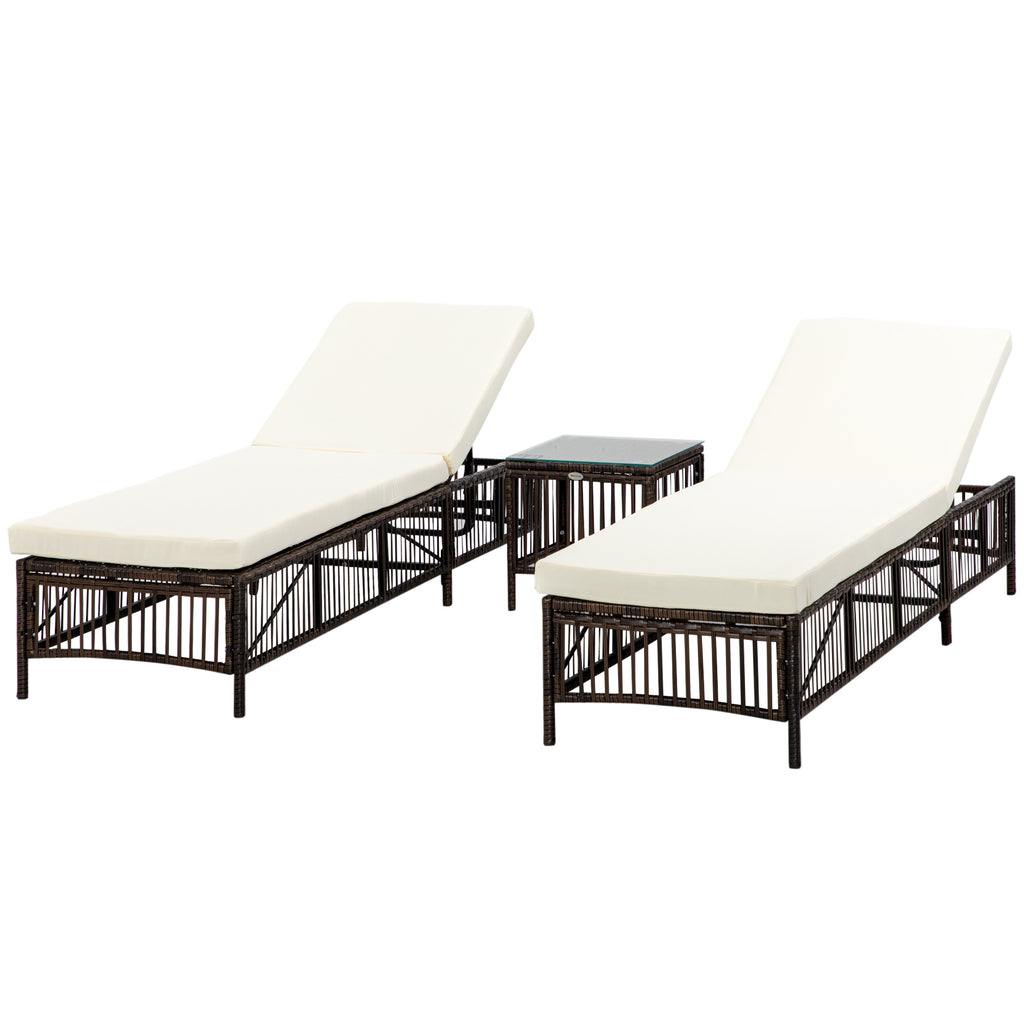 Outsunny set 2 sunbaths with padded cushions and table in rattan pe, brown and beige - Borgè