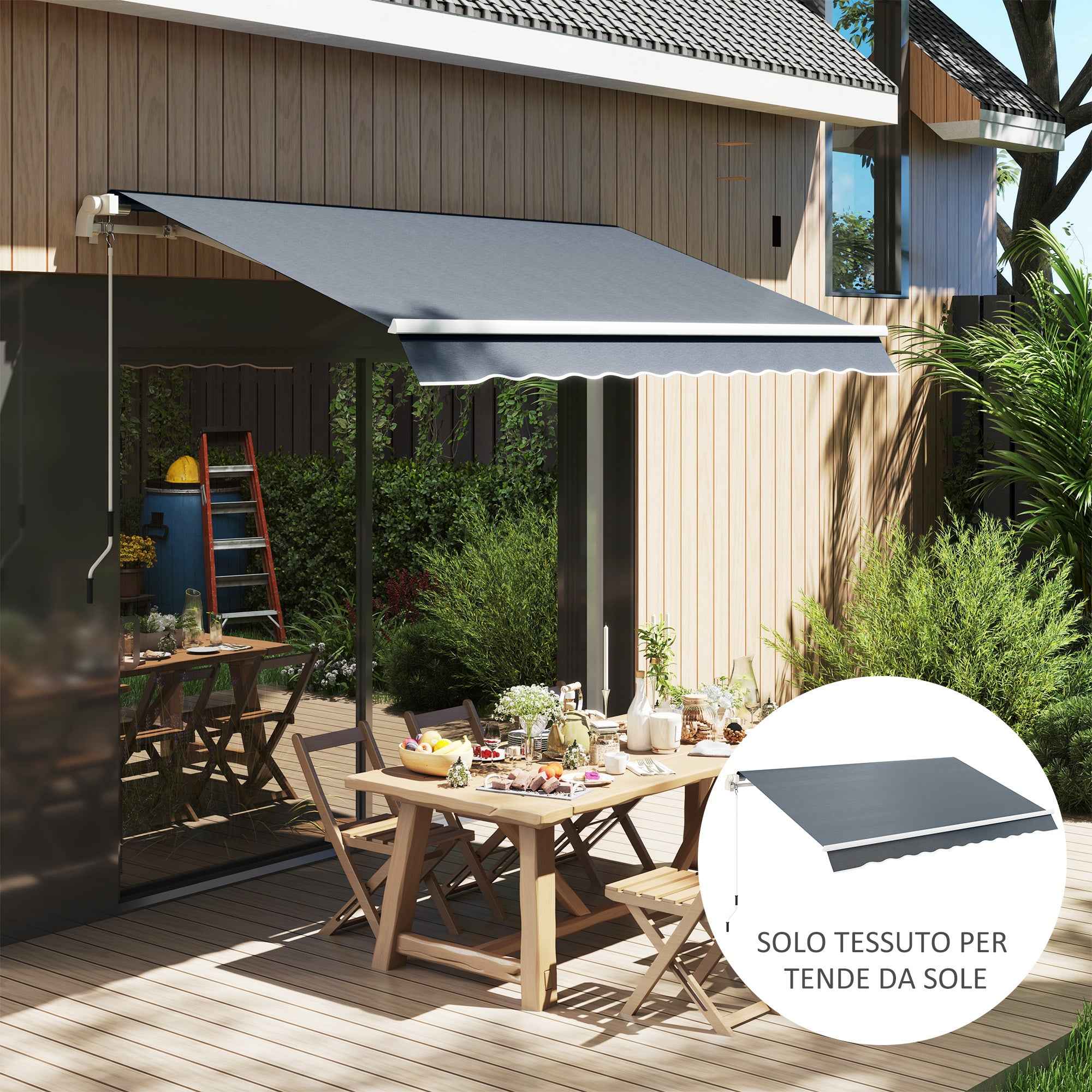 Outsunny Replacement Awning Cover 3x2.5m Retractable Sun Shade Canopy in Anti-UV 50+ Polyester, Garden, Grey