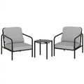 Outsunny 3-Piece Steel Bistro Set with 2 Chairs with Thick Cushions, Black Tempered Glass Top Coffee Table