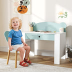 Children's Desk Set with Drawer and Chair with Bear Backrest, Ages 3-8 Years, Green