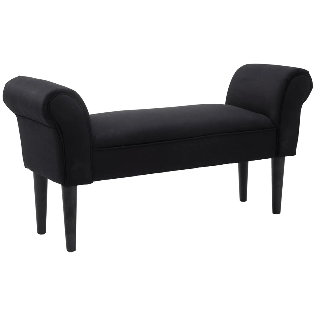 Padded Bed End Bench with Rolled Armrests, 102x35x51cm, Black
