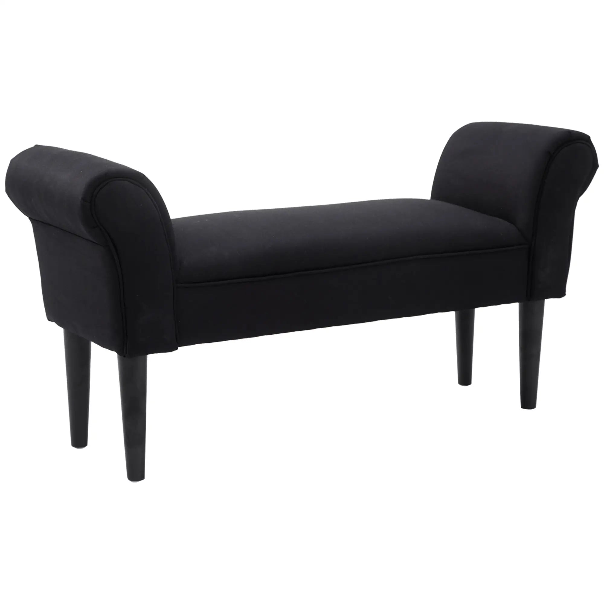 Padded Bed End Bench with Rolled Armrests, 102x35x51cm, Black