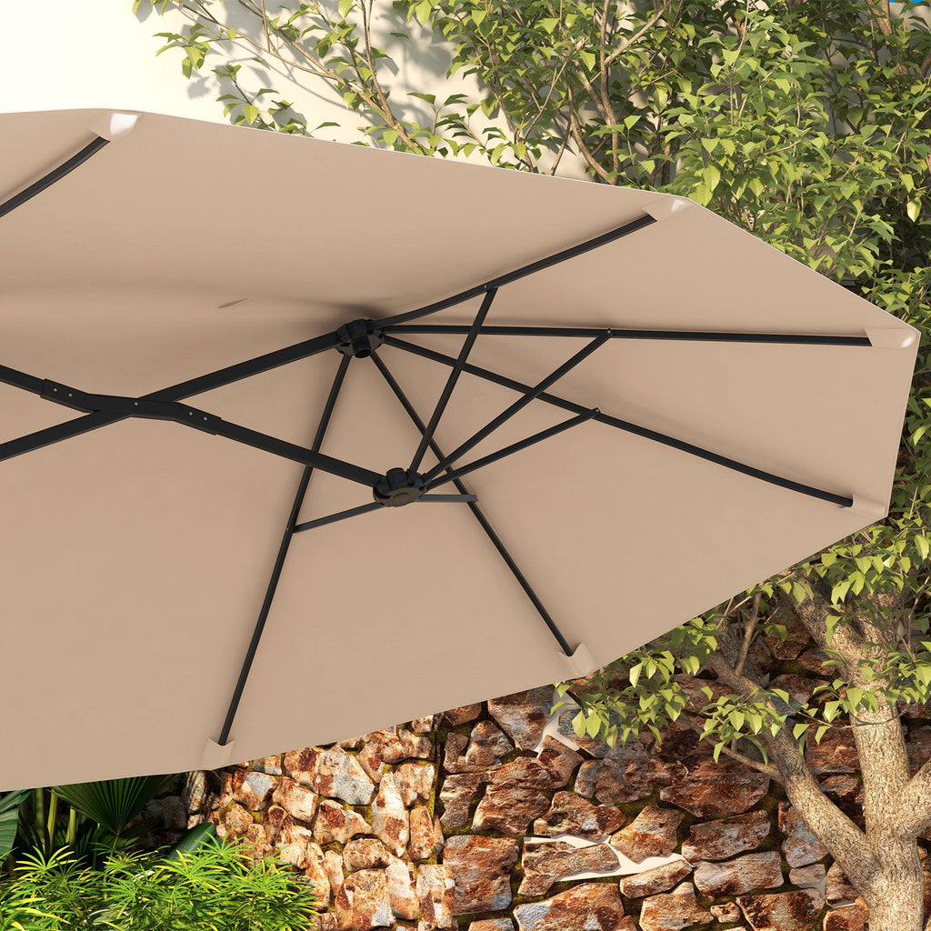 Double Umbrella Tiltable at 45° with Crank and Air Vents, in Steel and Polyester, 285x147x227 cm, Coffee