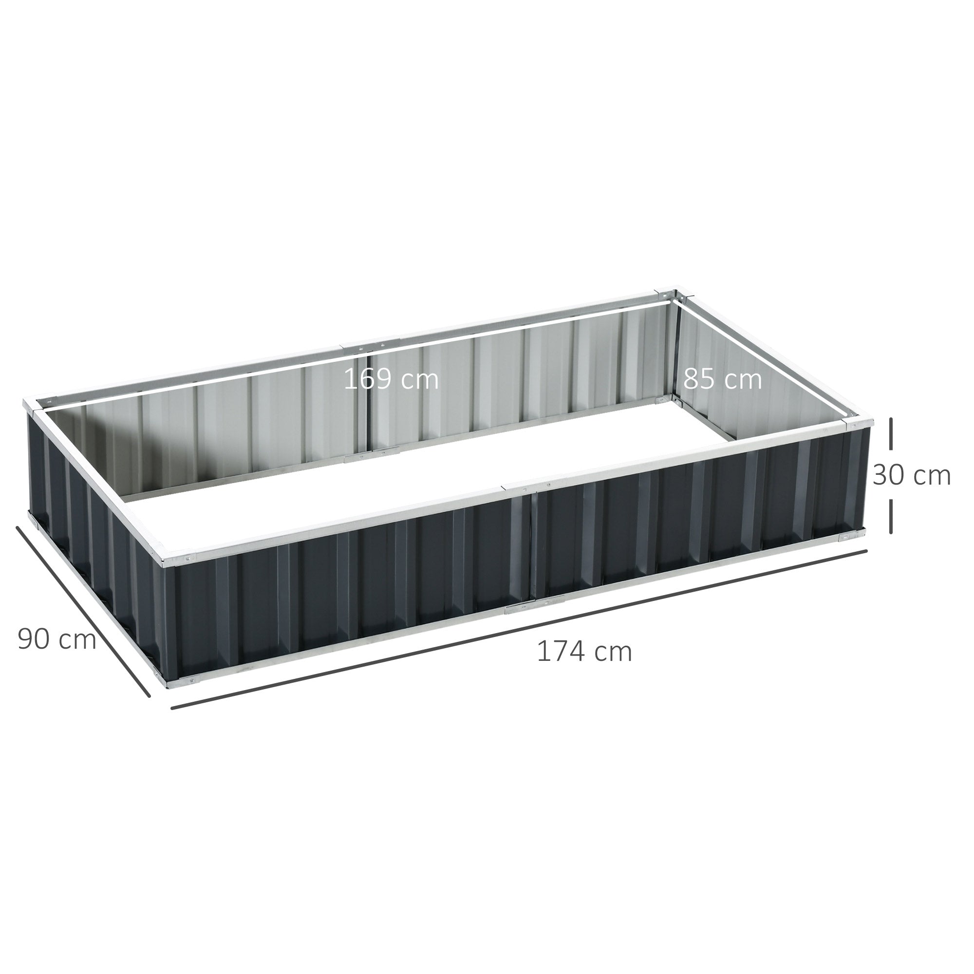 Raised Garden Bed in Steel, Adjustable Shape and Open Bottom, 174x90x30cm - Borgè