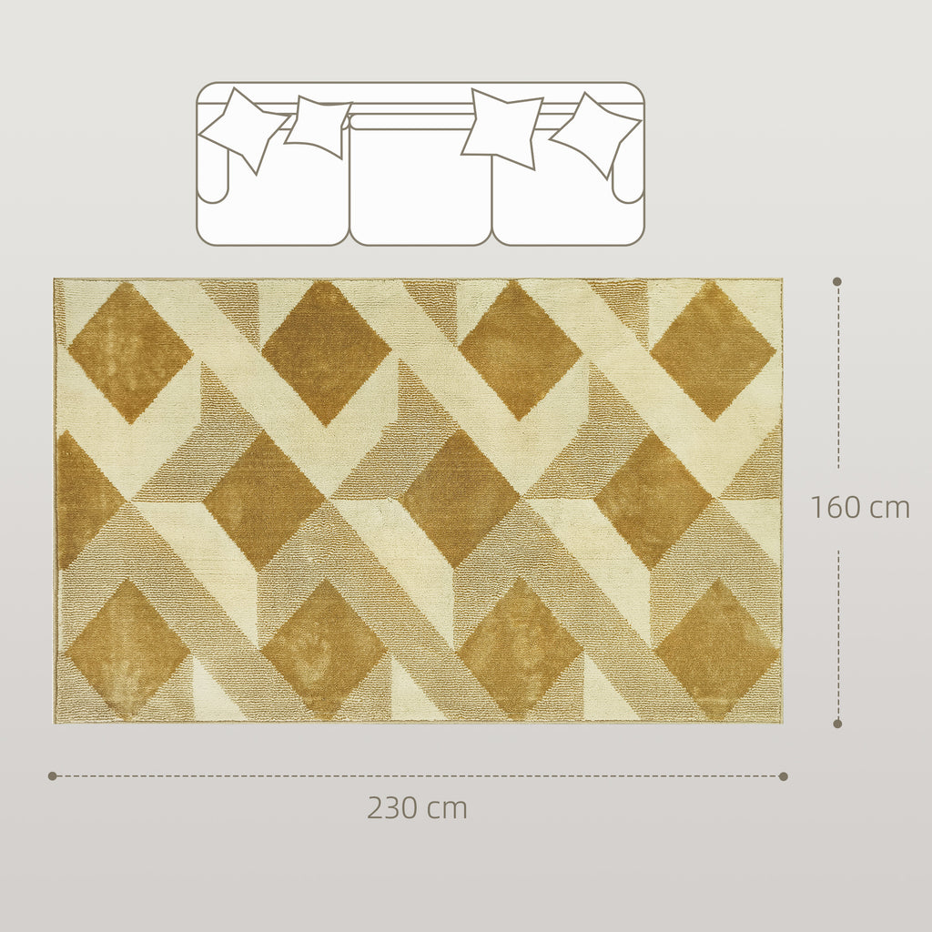 Modern Living Room Rug, Hypoallergenic and Washable with 3D Effect, 230x160 cm, Yellow