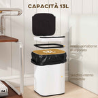 HOMCOM 13L Sensor Garbage Can with Space for Deodorants, Steel and PP, 24x24x41 cm, Black and White