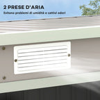 Tool Shed with Sloped Roof, 2 Entrances and Air Intakes, in Galvanized Steel, 213x130x172 cm, Gray
