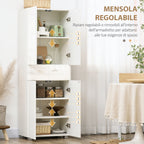 Kitchen Pantry with 4 Doors, 3 Adjustable Shelves and 5-Tier Shelves in MDF and Chipboard, 60x35x170 cm, White
