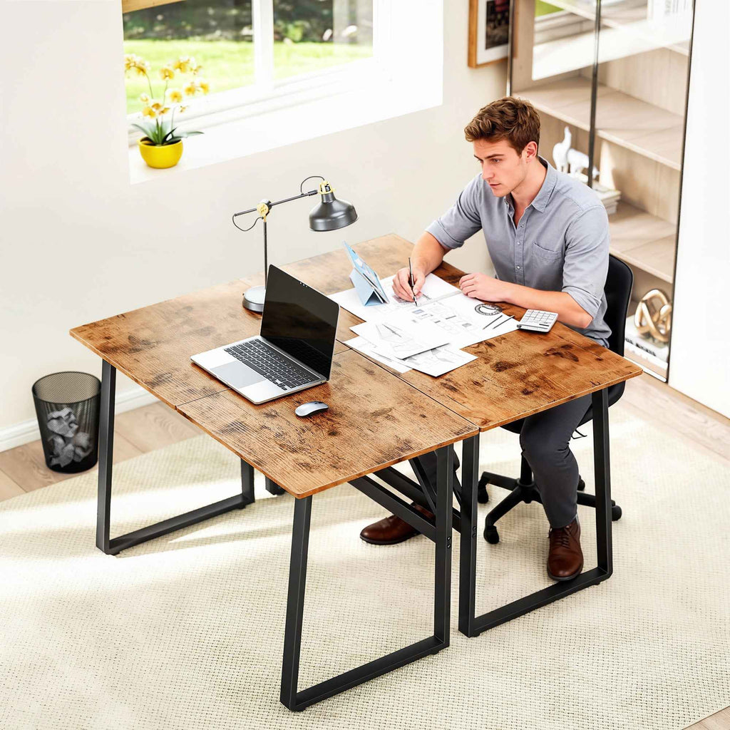 HOMCOM Industrial Style Bedroom Desk with Rounded Corners, Wood and Steel, 120x60x76 cm, Black and Brown
