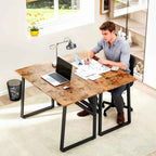 HOMCOM Industrial Style Bedroom Desk with Rounded Corners, Wood and Steel, 120x60x76 cm, Black and Brown