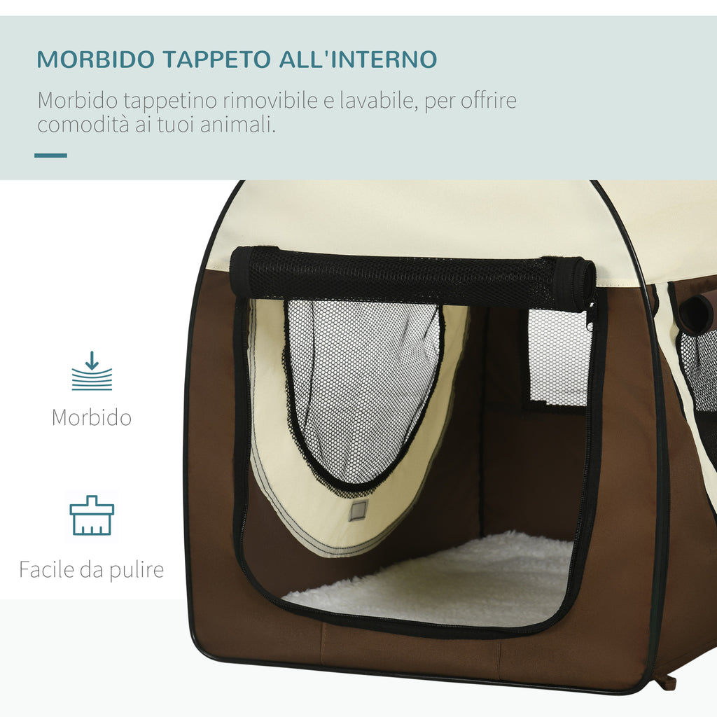 Foldable Oxford Pet Carrier with Removable Washable Cushion and Carry Bag, 70x51x59cm, Brown