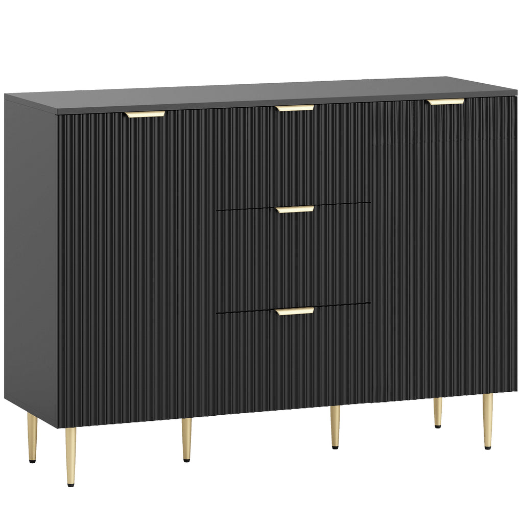 HOMCOM Modern Sideboard with 3 Drawers, 2 Cabinets and Adjustable Shelves, Wood and Metal, Black