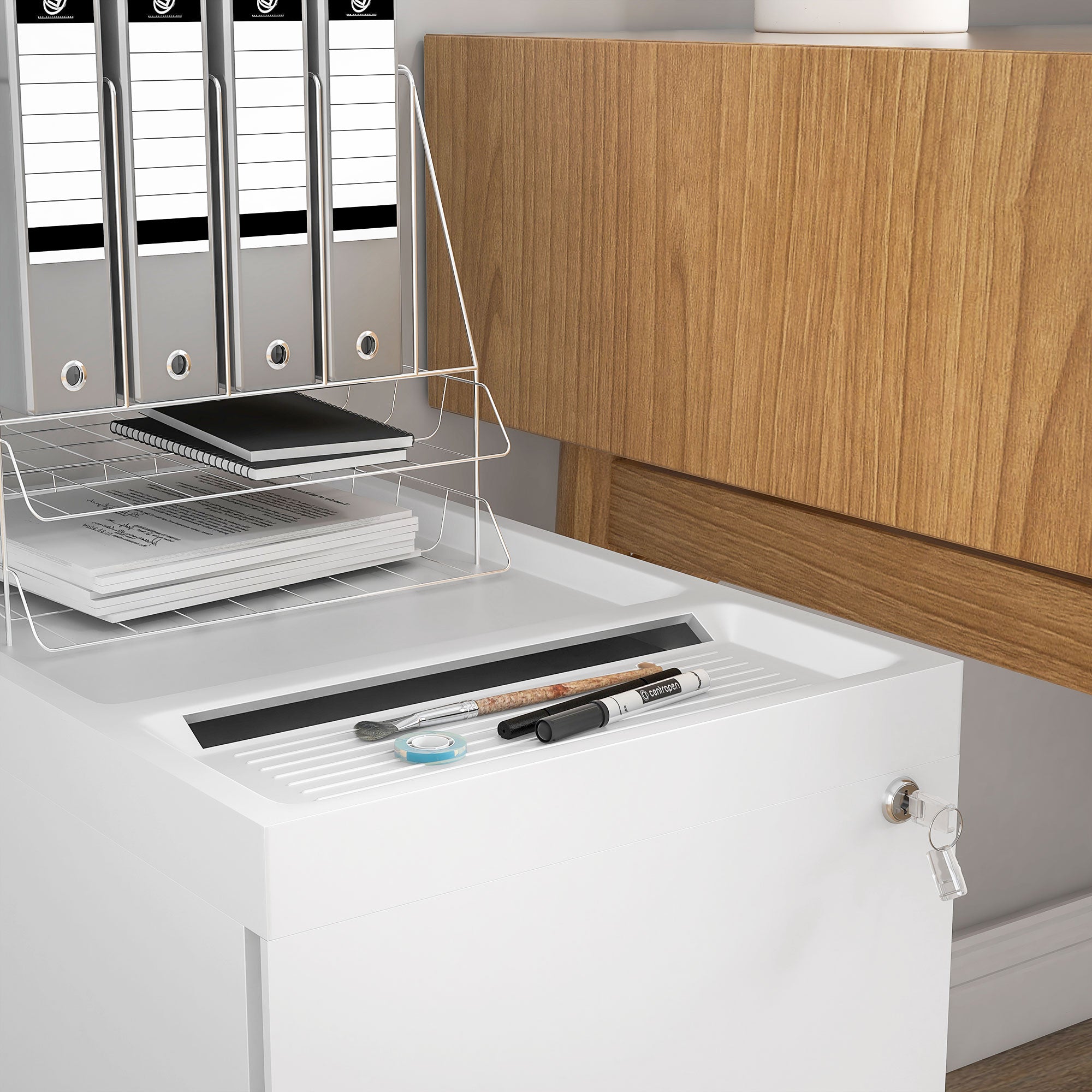 Office Filing Cabinet with 2 Drawers, Envelope Slot and Hanging Bar, Steel, 30x50x53.5 cm, White