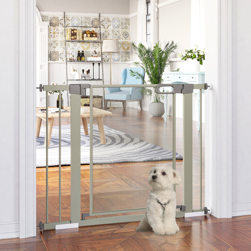 Push-Dog Gate with Automatic Closure, 75-103x76 cm, Grey