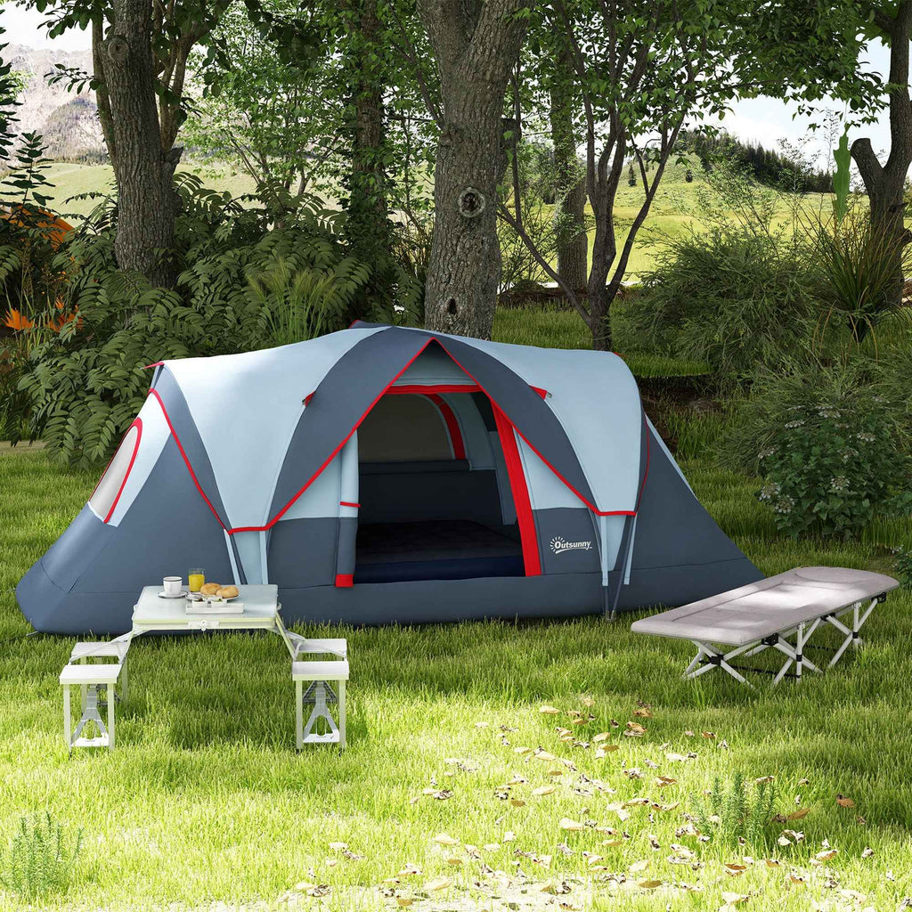 Outsunny 6-Person Water-Repellent Camping Tent with UV Protection, Fiberglass Poles, 4.55 x 2.2 x 1.8 m, Grey
