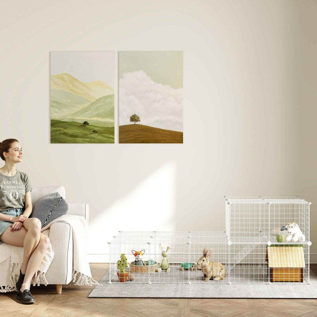 PawHut 36-Panel Modular Metal Pet Playpen with Door for Small Pets, White
