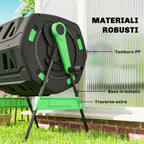 Outsunny 200L Double Chamber Home Composter with 8 Air Vents, PP and Metal, 94x67x98 cm, Green and Black