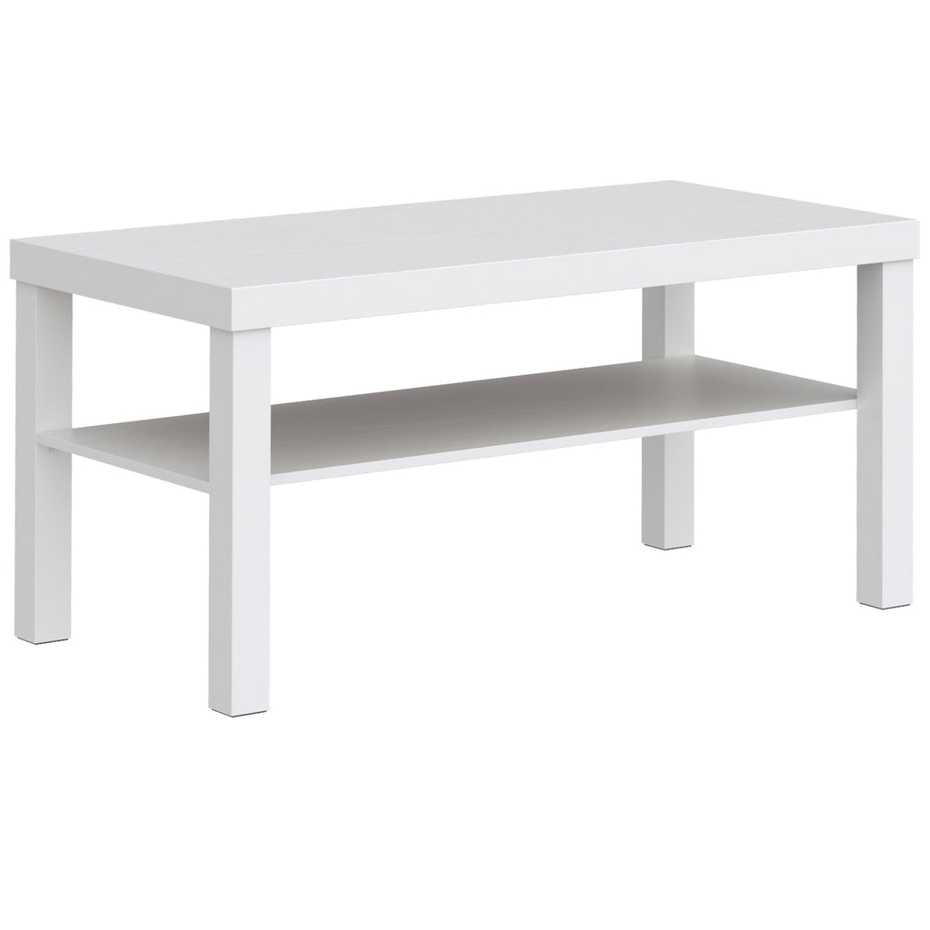 HOMCOM Rectangular Coffee Table with Large Shelf, 90×45×44.5 cm, White