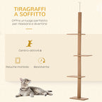 4-Tier Cat Scratching Tree, Adjustable Ceiling Mount, 43x27x228-260cm