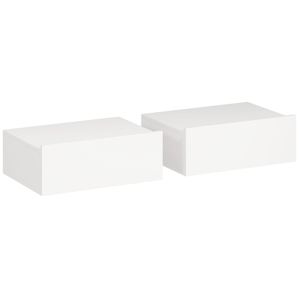 HOMCOM Set of 2 Modern Floating Bedside Tables with Wooden Drawer, 40x30x15cm, White