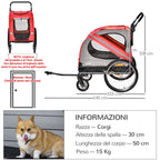 Dog Trailer with Hinged Entry, Wheels and Flag, Steel and Oxford Fabric, Red Silver Black