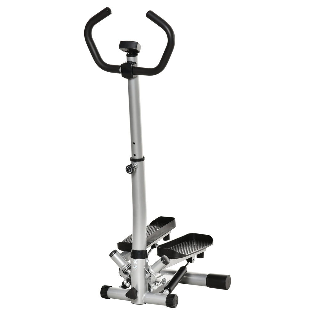 Stepper with LCD Monitor, Adjustable Handlebar and Elastic Bands, Made of Steel and ABS, 55x53x118-128 cm, Black and Silver