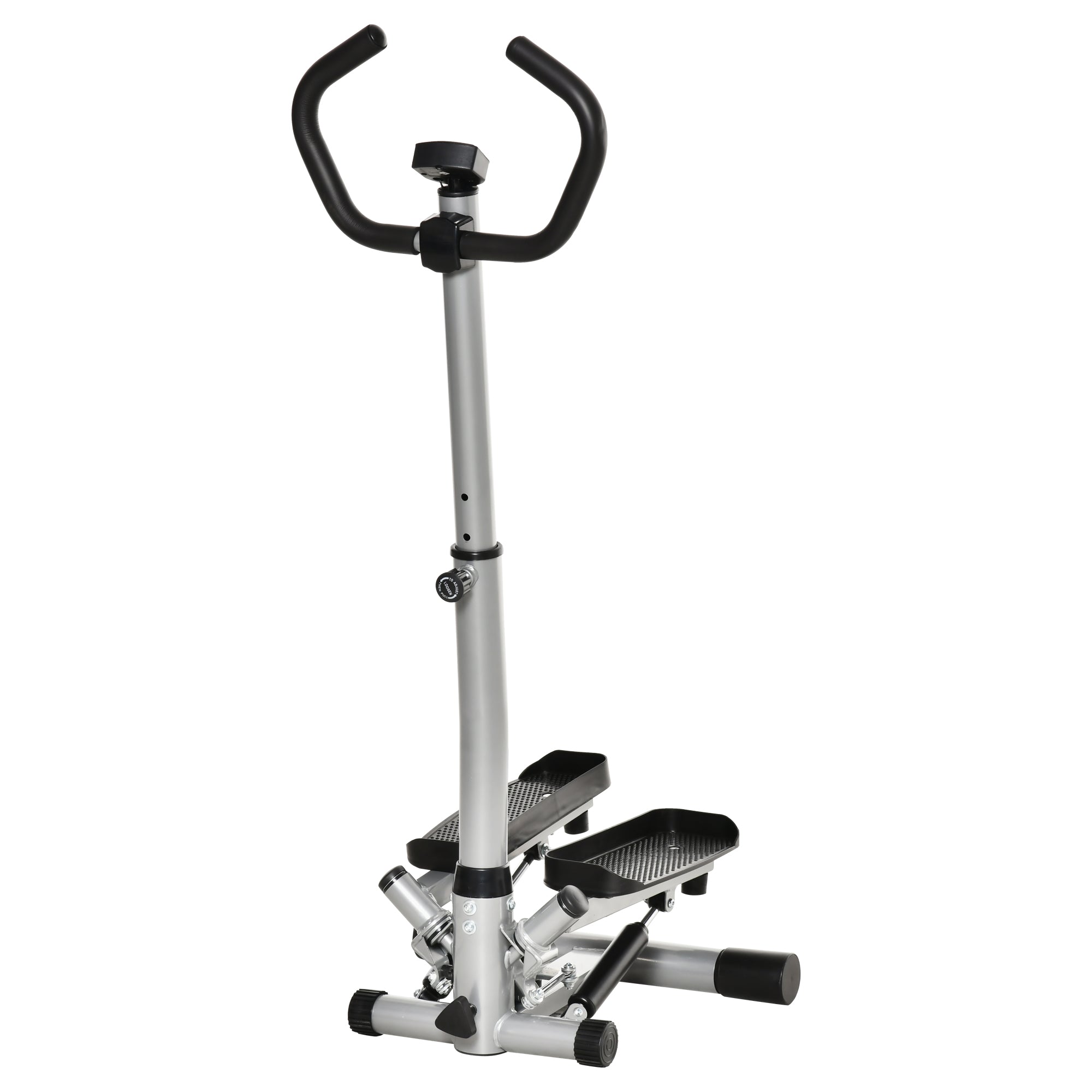 Stepper with LCD Monitor, Adjustable Handlebar and Elastic Bands, Made of Steel and ABS, 55x53x118-128 cm, Black and Silver