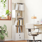 Modern Bookcase with 5 Shelves and 2-Door Wooden Cabinet, 60x23.8x179.2 cm, White