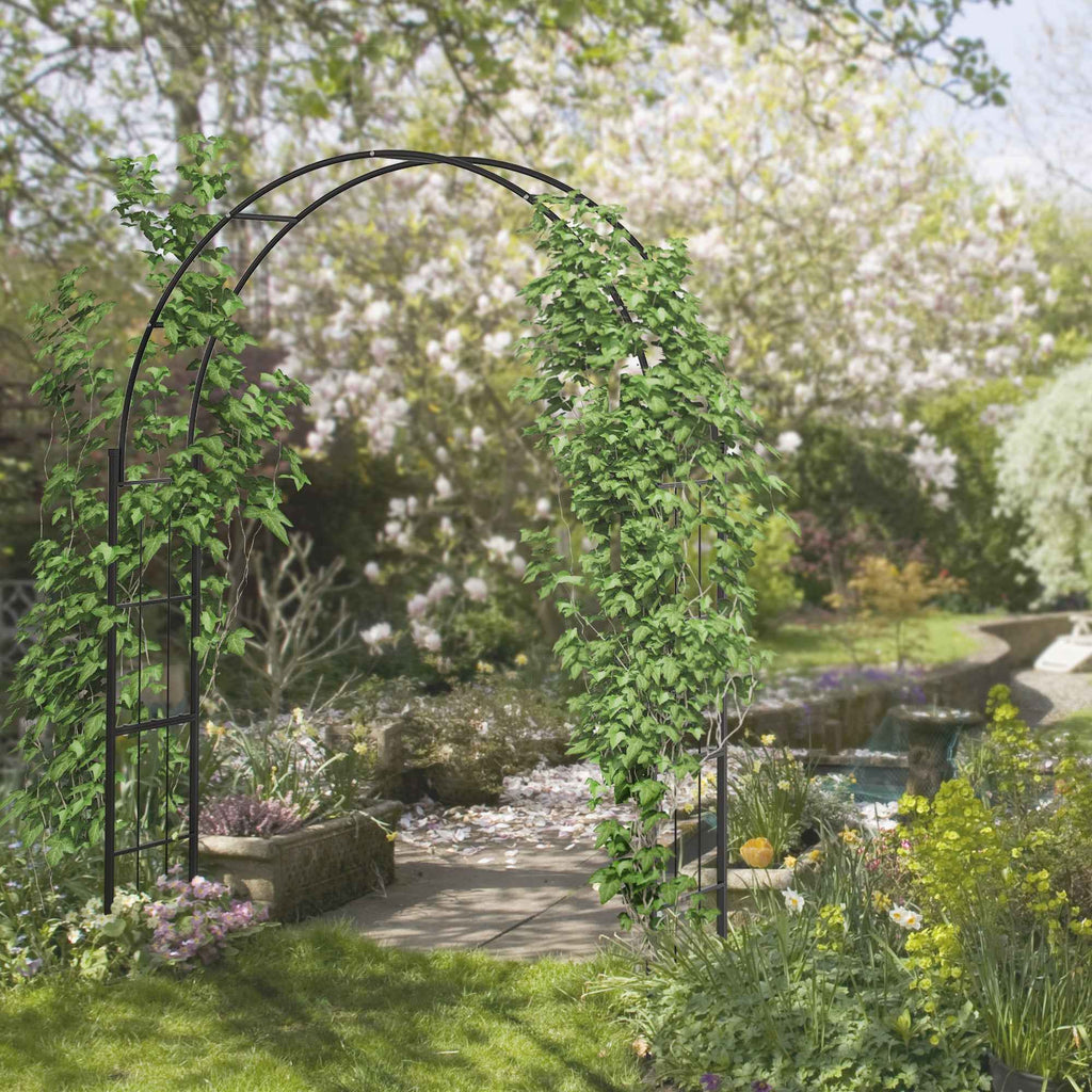 Outsunny Garden Arch for Climbing Plants and Decorations, Black Metal, 157x40x223cm