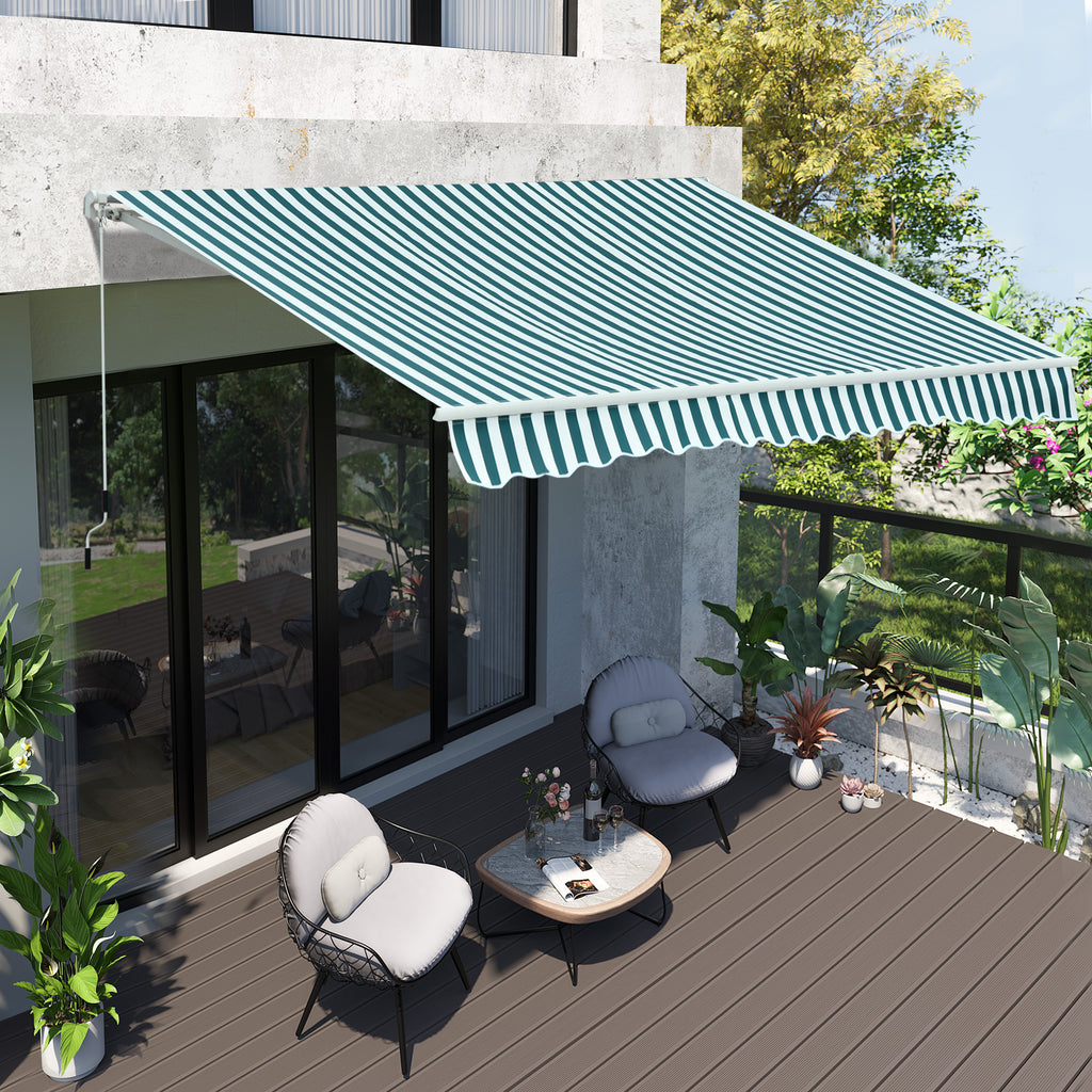 Outdoor Awning with Arms with Crank, Metal and Polyester, 295x250cm Green and White
