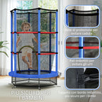 Trampoline for Children 3-6 Years with Safety Net, 6 Columns and 3 Entrances, Ø140x190 cm, Blue and Black