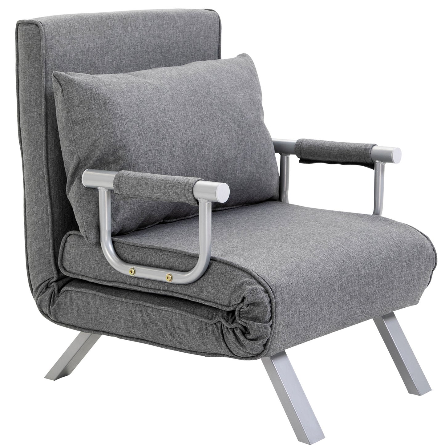 HOMCOM Single Armchair Bed with 5-Level Adjustable Backrest and Fabric Cushion, Light Gray