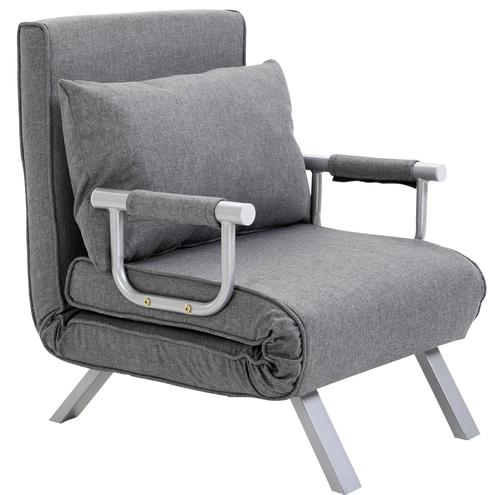 HOMCOM Single Armchair Bed with 5-Level Adjustable Backrest and Fabric Cushion, Light Gray - Borgè