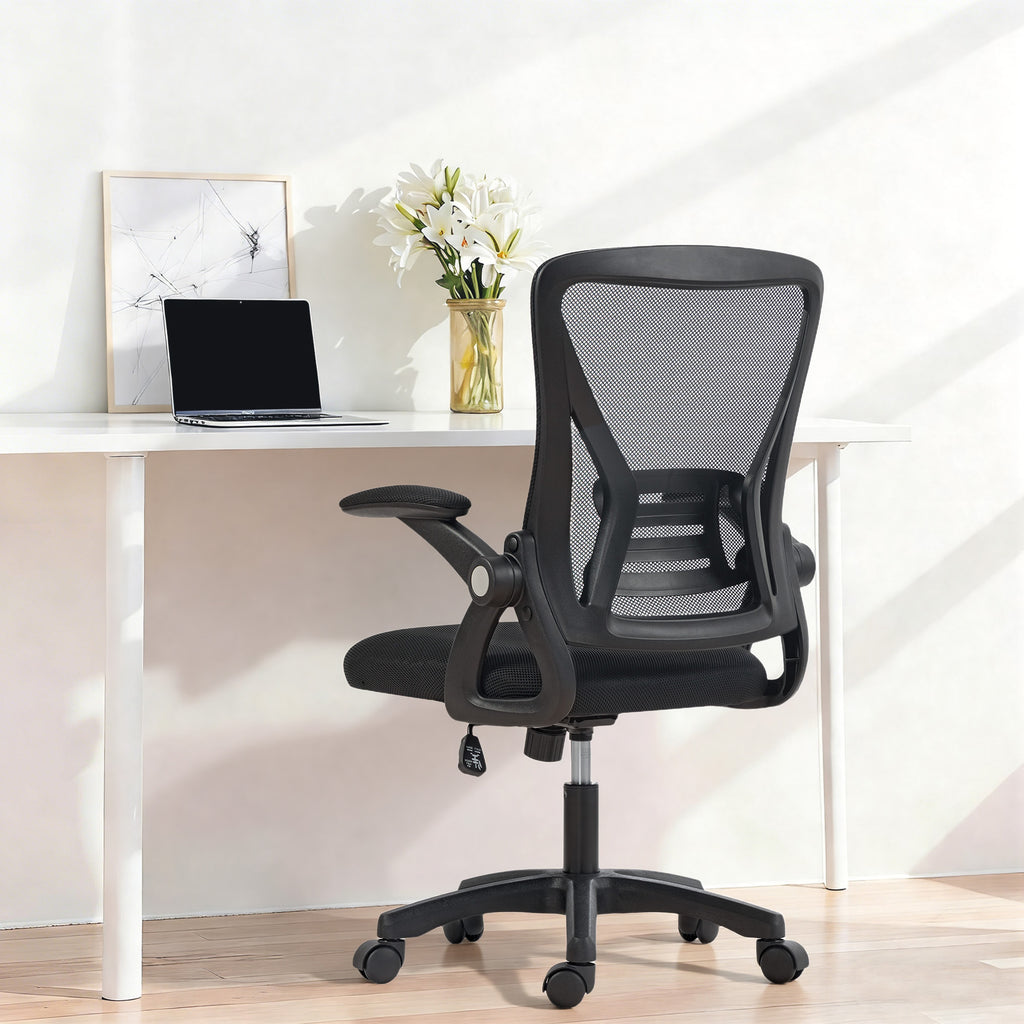HOMCOM Ergonomic Swivel Office Chair with Flip-Up Armrests, Height-Adjustable, Breathable Mesh, Black