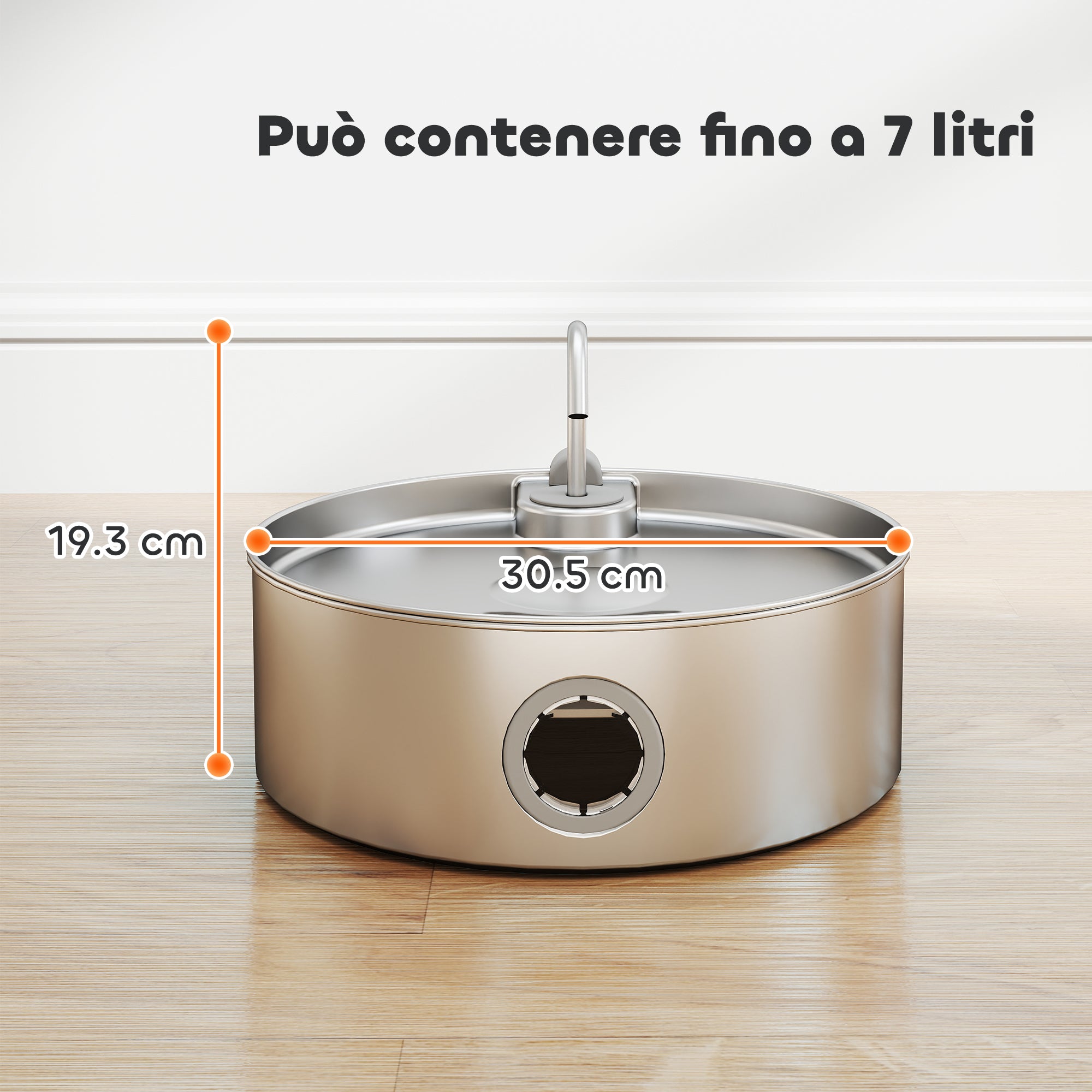 7L Cat Water Fountain with LED Light and Triple Filtration, 304 Stainless Steel, 30.5 x 31.2 x 19.3 cm, Silver