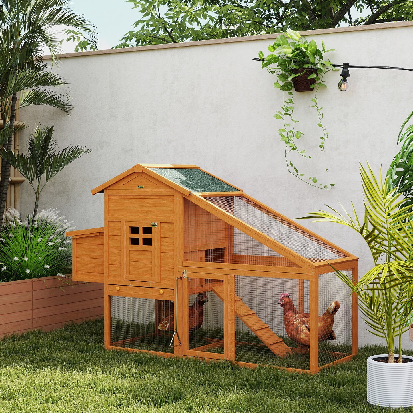 Garden Chicken Coop for 1-2 Chickens with Brooding Area, House and Open Space, Made of Wood and Metal, 179x67x115 cm