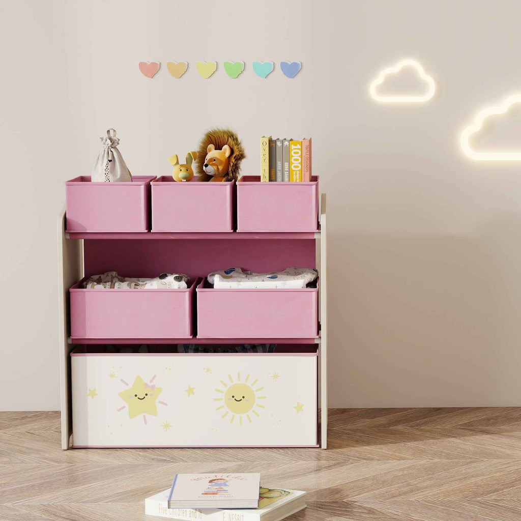 3-Tier Mobile Toy Storage Shelf with 6 Baskets, Pink