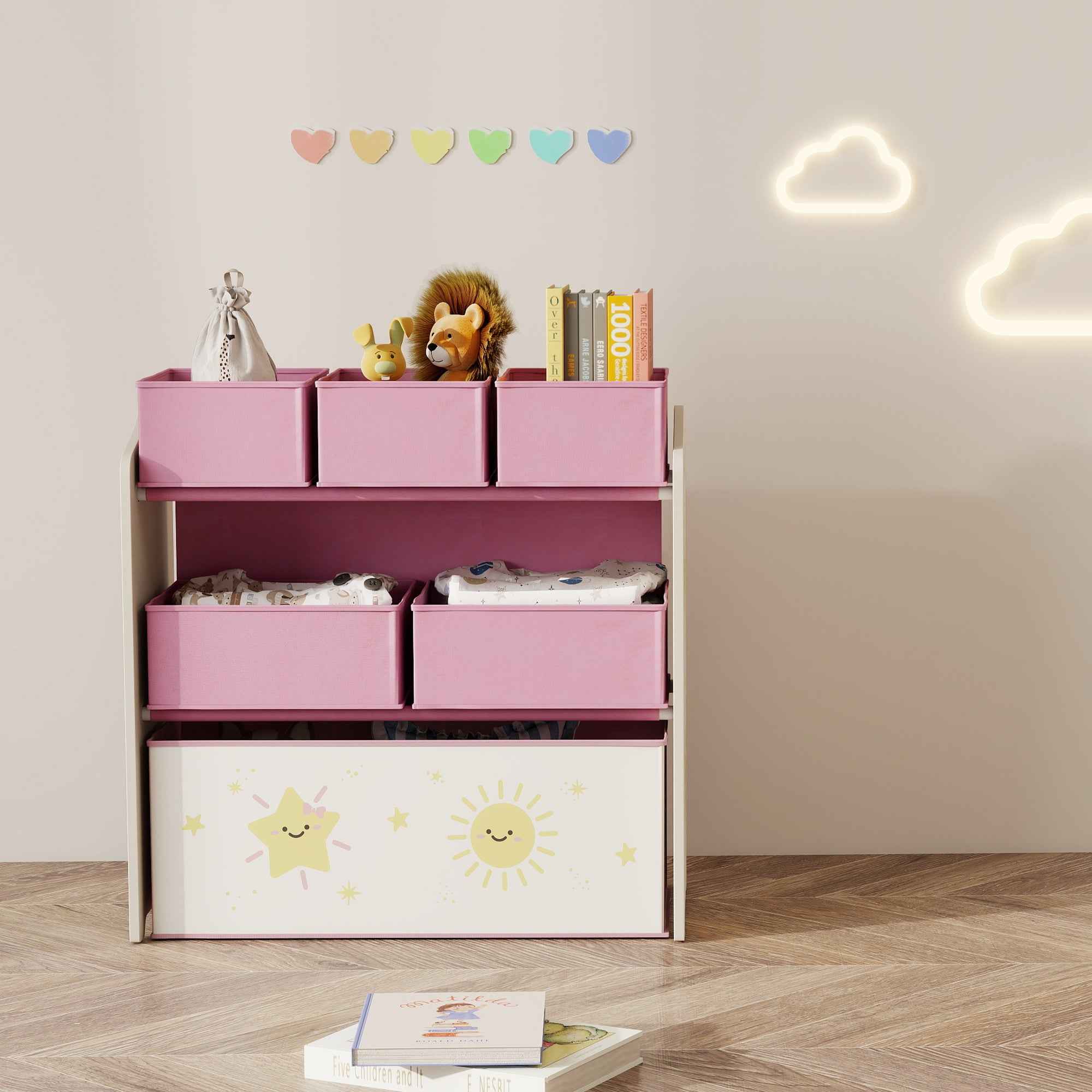 3-Tier Mobile Toy Storage Shelf with 6 Baskets, Pink